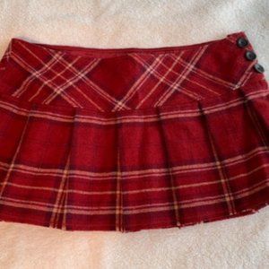 Abercrombie Wool Pleated Red Plaid Mini Skirt